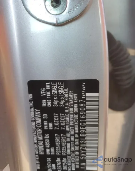 2014 Hyundai Santa Fe Sport from USA, damaged, VIN 5XYZU3LB9EG169087